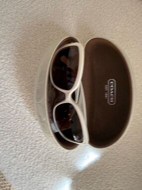 Coach White Frame Sunglasses with Brown Lenses and Case